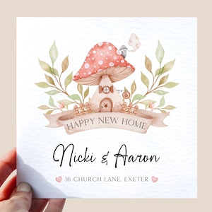 Carte maison nouvelle maison personnalisée, Carte maison neuve champignon vénéneux personnalisée, Carte maison neuve amis, Carte maison neuve fantaisiste, Carte de pendaison de crémaillère