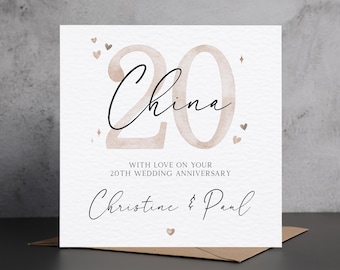 Personalised China Anniversary Card, 20th Wedding Anniversary Card, Custom Twentieth Year Anniversary Card, 20th Anniversary Card