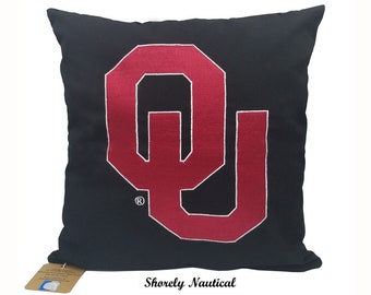 The University of Oklahoma,OU,Officially Licensed,Embroidered Pillow Cover,Fits 18"x18" Insert,Black,Graduation Gift