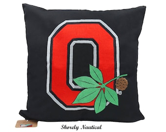Ohio State University,Buckeye OSU Pillow Cover,Officially Licensed,Embroidered Pillow,Buy Buckeye,Fits 18"x18" Insert,Black,Graduation Gift