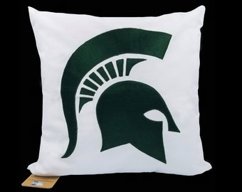 Michigan State University,MSU Pillow Cover,Spartans,Officially Licensed,Embroidered Pillow,,Fits 18"x18" Insert,White,Graduation Gift