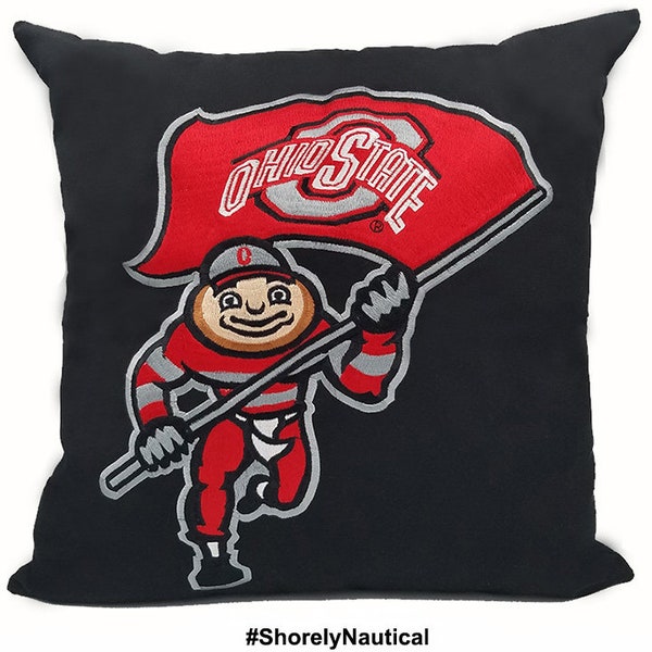 Ohio State University,Brutus,Buckeye OSU Pillow Cover,Officially Licensed,Embroidery,Buy Buckeye,Fits 18"x18" Insert,Black,Graduation Gift