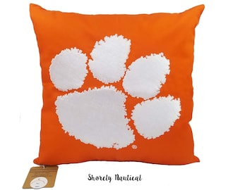 Clemson University, Tiger Paw, Clemson Pillow Cover,Officially Licensed,Embroidered Pillow,,Fits 18"x18" Insert,Orange,Graduation Gift