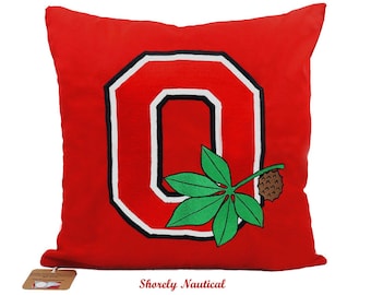 Ohio State University,Buckeye OSU Pillow Cover,Officially Licensed,Embroidered Pillow,Buy Buckeye,Fits 18"x18" Insert,Red,Graduation Gift