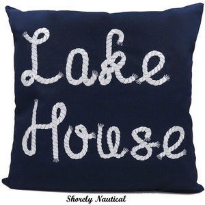 Nautical Lake House Pillow Cover,Lake House Decor,Coastal Decor,Nautical Nursery,Nautical Gifts,Embroidery Pillow,Navy,Fits 18"x18" Insert