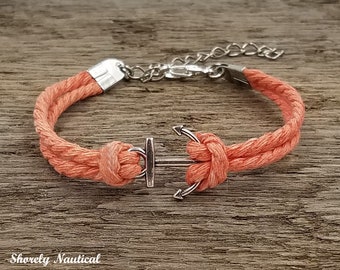 Adjustable Nautical Anchor Rope Bracelet,Anchor,coral,Woman's Bracelet,Girls Bracelet, Bridesmaid Gift, Gift for Her, Charm Bracelet