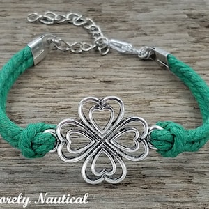 Adjustable Shamrock Rope Bracelet,Shamrock Bracelet,Green,Irish,St Patricks Day, Woman&#39;s Bracelet,Girls Bracelet,Good Luck,