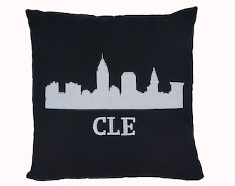 CLE Embroidered Pillow Cover - Fits 18" x 18" Insert - Black - Cleveland Skyline - Cle - Ohio (Ready to Ship)