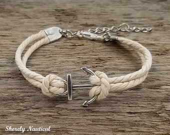Adjustable Nautical Anchor Rope Bracelet,Anchor,Natural Color,Woman's Bracelet,Girls Bracelet, Bridesmaid Gift, Gift for Her, Charm Bracelet