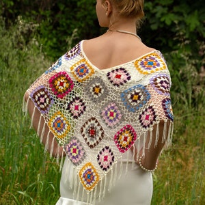 Summer Shrug, Crochet Cape, Summer Poncho, Multicolor Summer Capelet, Crochet Boho Poncho, Lacy Shrug, Fringed Poncho, Fast Shipping