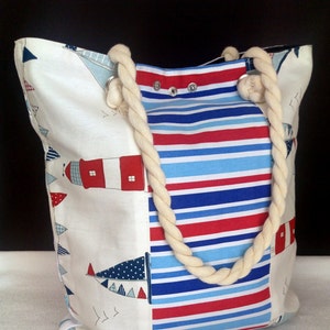 Canvas Tote Bag, Fabric Tote Bag, Lighthouse and Bicycle Printed Bag, Two-Sided Tote Bag, Gift For Her, Holiday Bag, Shopping Bag