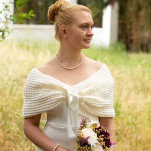 Bridal Shawl, Wedding Wrap, Bridesmaid Gift, Bridal Shrug, Wedding Cape, White Cover Up, Knit Wedding Shawl, Gift For Her, Bridal Capelet