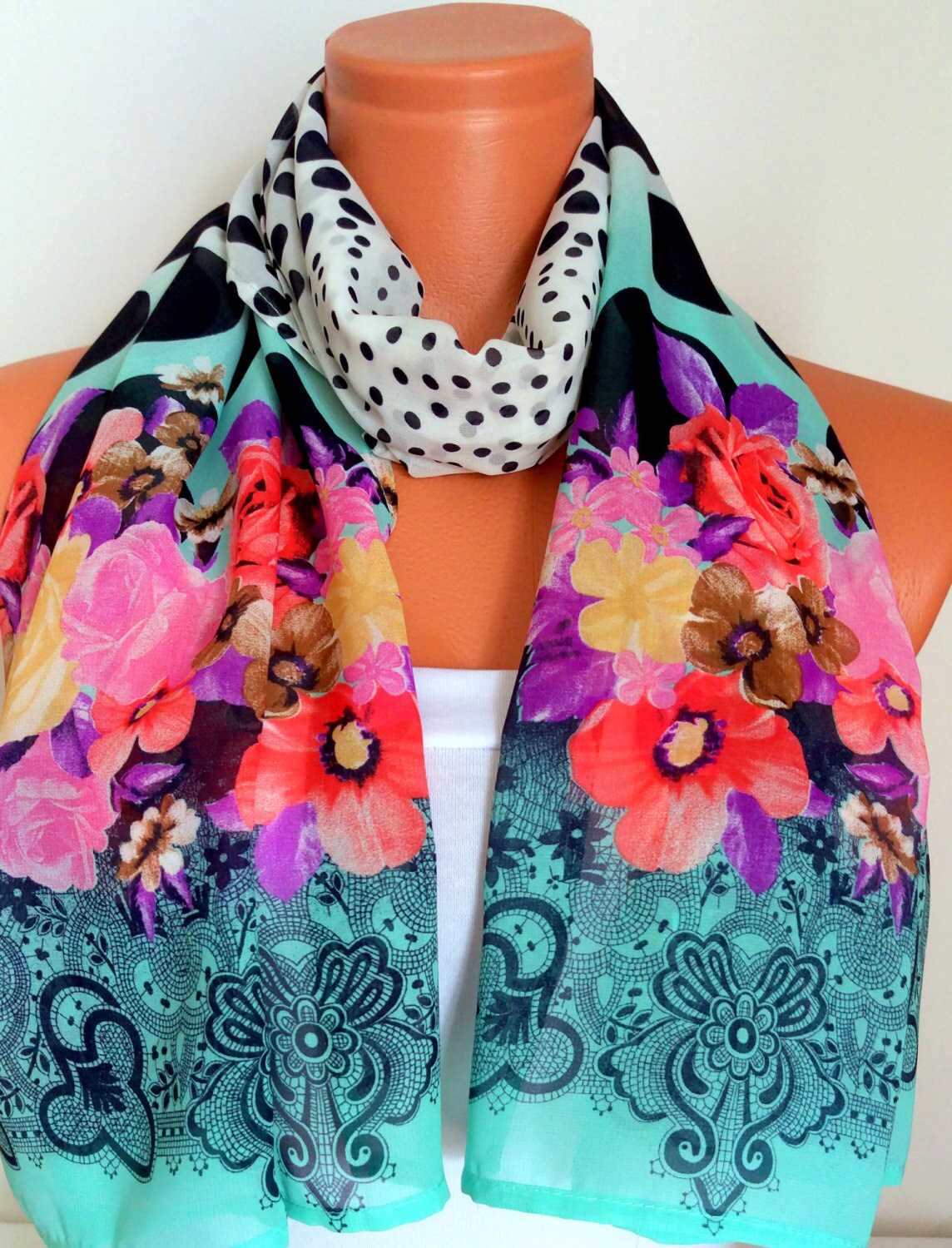 Floral Scarf Silk Chiffon Scarf Multicolor Scarf Love Gift Etsy Australia