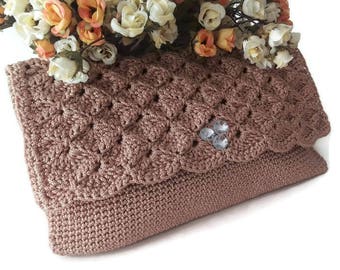 Champagne Crochet Clutch, Clutch Evening Bag,Wedding Clutch, Bridesmaid Clutch, Party Handbag, Women Crochet Clutch,For Her, Christmas Gift