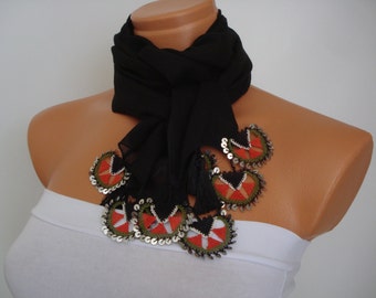 Scarf Turkish Oya Scarf Hand Neddle Lace Scarf Black Scarf Soft Cotton Scarf Ethnic Scarf  Authentic Scarf Turkish Scarf Headband