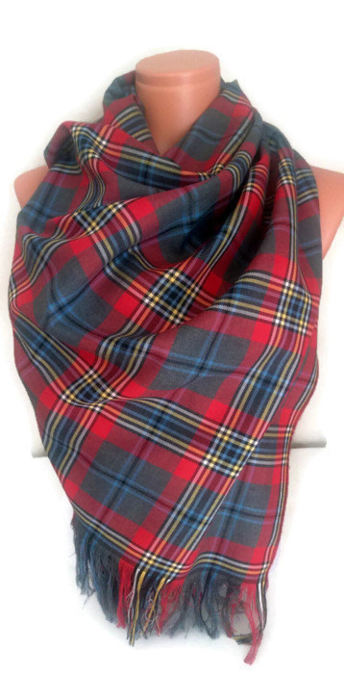 Pleated Scarf in Grey/Red main image 1