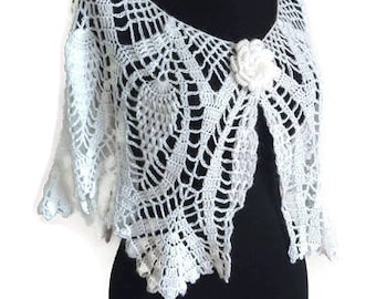 White Bridal Bolero,  White Crochet Wrap, Bridal Capelet, Bridal Shrug, Bridal Accessory, Bridal Shawl, Winter Wedding Shawl, fast shipping