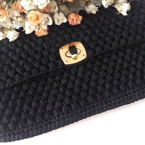 Black Crochet Clutch, Clutch Evening Bag,Wedding Clutch, Bridesmaid Clutch, Party Handbag, Women Crochet Clutch,For Her, Christmas Gift