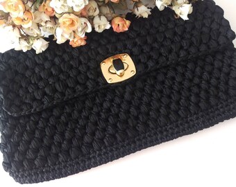 Black Crochet Clutch, Clutch Evening Bag,Wedding Clutch, Bridesmaid Clutch, Party Handbag, Women Crochet Clutch,For Her, Christmas Gift