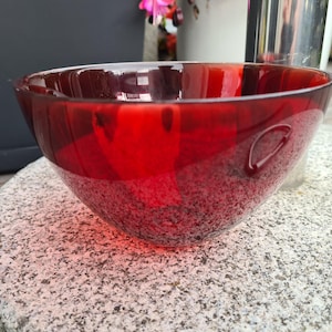 Vintage Orrefors Fuga Red Glass Bowl – Designed by Sven Palmqvist – Scandinavian Modern