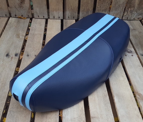 Vespa Lx 50 150 Dual Racing Stripes Navy And Light Blue Scooter Seat Cover