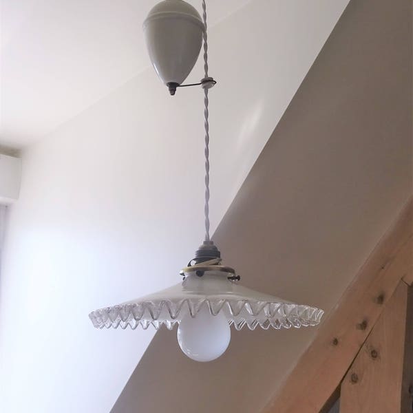 Antique ceiling lamp opaline glass of milk hanging 1920 s rise and fall. The most economic lamps/illuminati10