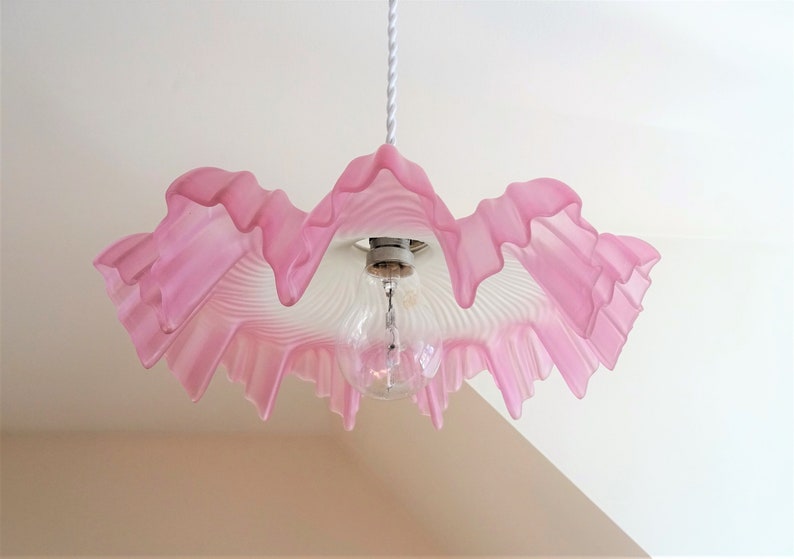 Suspension Belle Epoque Parisilluminati10 Antique light shade 1900 s on pink satin blown glass