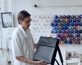 Mochila de cuero Phi, mochila de trabajo y viaje de cuero liso resistente al agua (para portátil de 14/16 pulgadas)