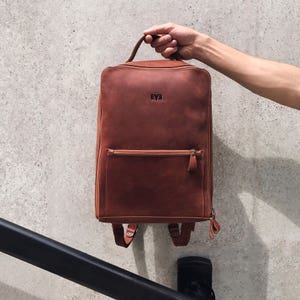 Handcrafted LEATHER BACKPACK / Citi Backpack / Handcrafted leather Rucksack on zipper / Cognac brown leather bag image 2