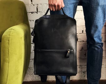 HandMade LEATHER BACKPACK / Citi Backpack / Handcrafted leather Rucksack on zipper / Black leather bag