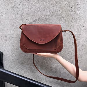 Handcrafted Leather shoulder bag / Small women's bag / Leather Handbag / Handcrafted leather purse / Handbag Number 3 Cognac Brown