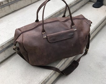 Sac de week-end en cuir / Sac de nuit / Voyager / Sac de voyage en cuir marron