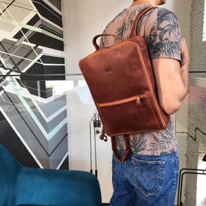 Handcrafted LEATHER BACKPACK / Citi Backpack / Handcrafted leather Rucksack on zipper / Cognac brown leather bag image 1