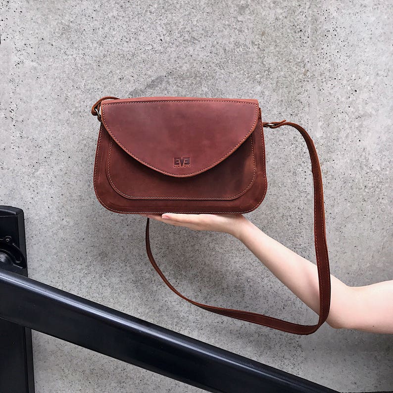 Handcrafted Leather shoulder bag / Small women's bag / Leather Handbag / Handcrafted leather purse / Handbag Number 3 Cognac Brown