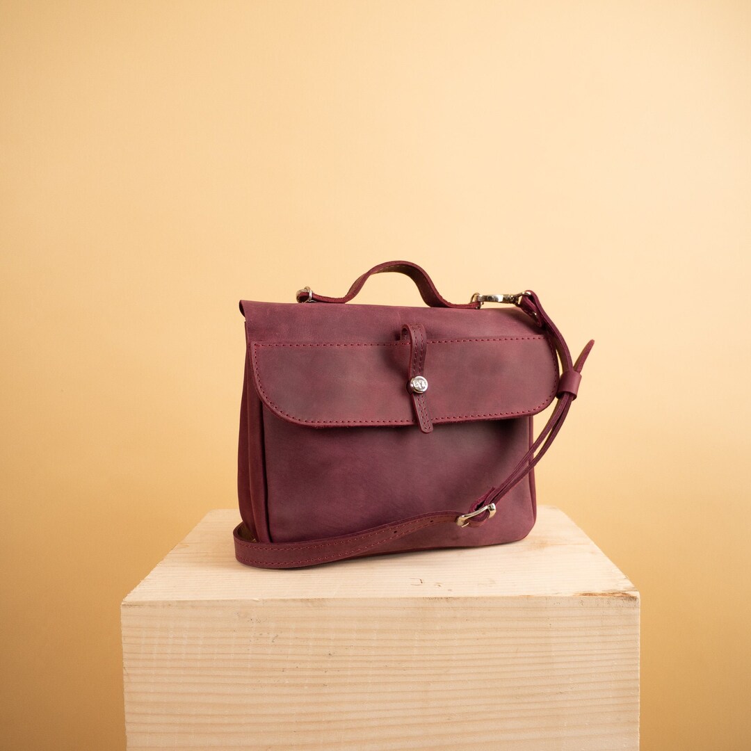 Burgundy Leather Shoulder Bag / Small Women's Bag / Leather Handbag - Etsy