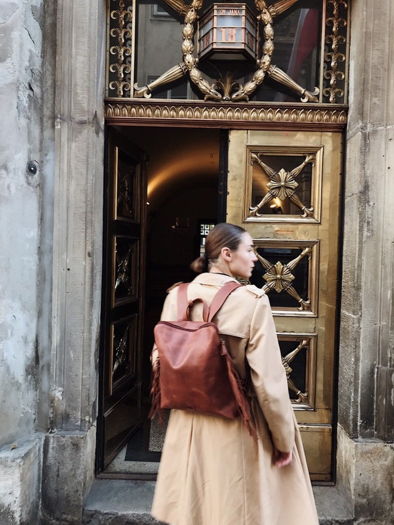 Handmade Brown LEATHER BACKPACK multifunctional BAG Shoulder bag Tote from cowhide leather in brown color