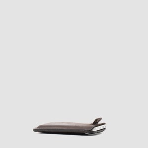 Luxury dark brown leather card sleeve, combining traditional craftsmanship with modern design