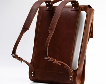 Handcrafted LEATHER BACKPACK with laptop pocket and secure magnetic closure / Premium Citi Rucksack