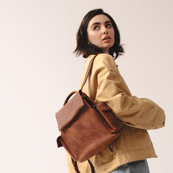 Leather Backpack with water repellent lining and magnetic closure | Handcrafted in EU, Poland from oiled pull-up top-grain leather