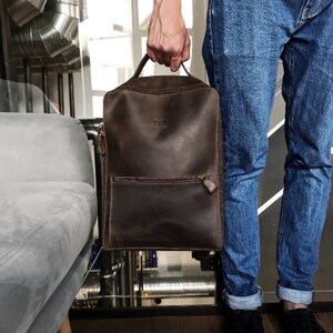 Handcrafted LEATHER BACKPACK / Citi Backpack / Handcrafted leather Rucksack on zipper / Cognac brown leather bag ブラウン