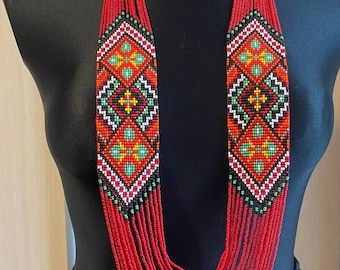 Ukrainian Handmade Jewelry Beaded Necklace, Gerdan, Ukraine, vyshyvanka