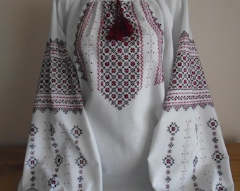 Ukrainian Hand Embroidered Women's Blouse, size 4XL, homespun Linen, Ukraine, vyshyvanka