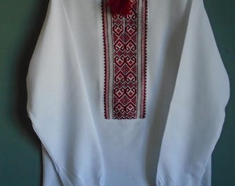 Hand Embroidered Boy's Shirt, Ukrainian sorochka, for age of 11-12 years old, homespun linen