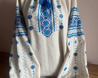 Ukrainian Hand Embroidered Women's Blouse, Size XL, Linen, Ukraine