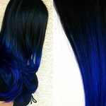 Blue Ombre Hair Blue Hair Extensions Clip In Hair Dark Blue Etsy