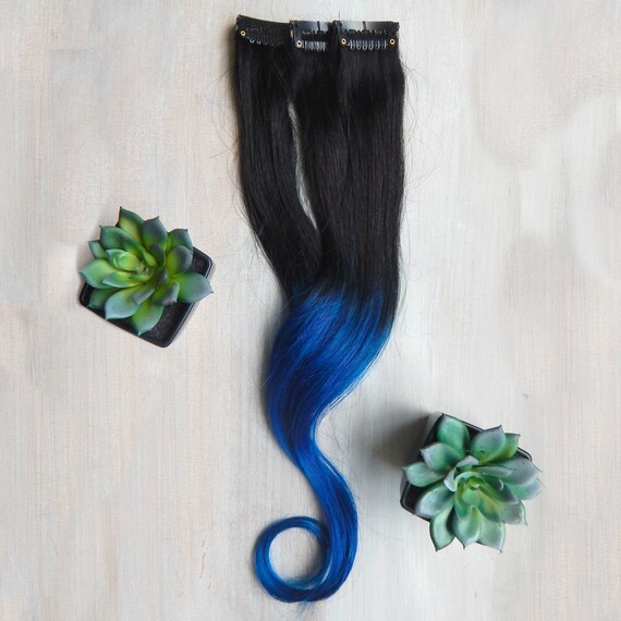 Blue Ombre Hair Blue Hair Extensions Clip In Hair Dark Blue Etsy