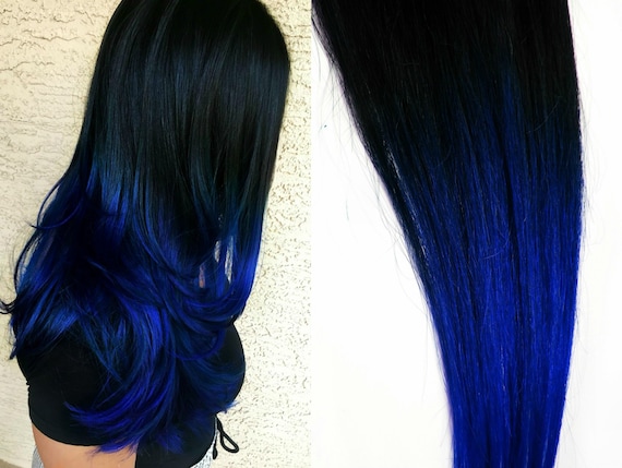 Blue Ombre Hair Blue Hair Extensions Clip In Hair Dark Blue Hair Black Ombre Hair Human Hair Hair Wefts Mermaid Ombre Mermaid Hair