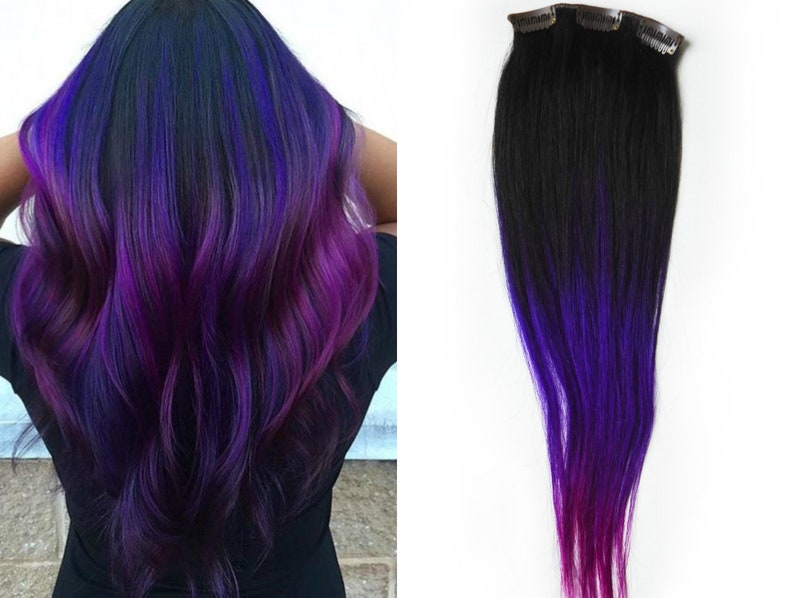 Purple Ombre Hair Human Hair Extensions Clip In Extensions Etsy
