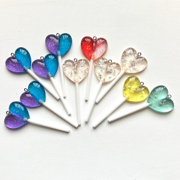 Heart Lollipop Pendants, Kawaii Candy Charms, Kitschy Pastel Aesthetic