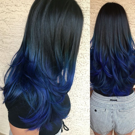 Blue Ombre Hair Blue Hair Extensions Clip In Hair Dark Blue Hair Black Ombre Hair Human Hair Hair Wefts Mermaid Ombre Mermaid Hair